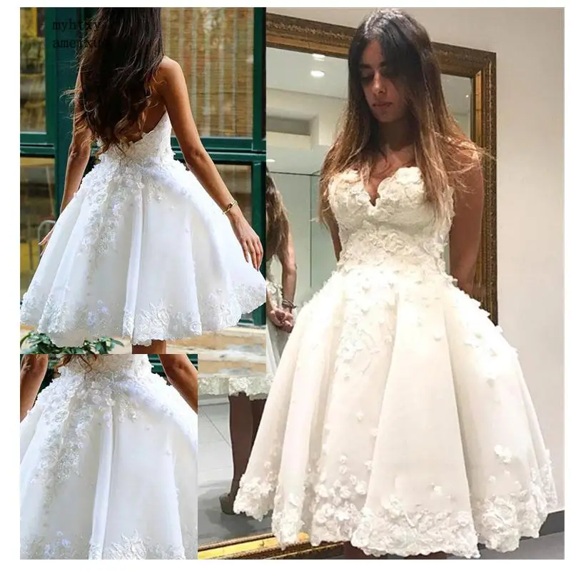 Short Informal Cheap Wedding Dress 2020 Beach White Bride Dresses Vestido De Noiva Hot Sale 3d Flowers | Свадьбы и торжества