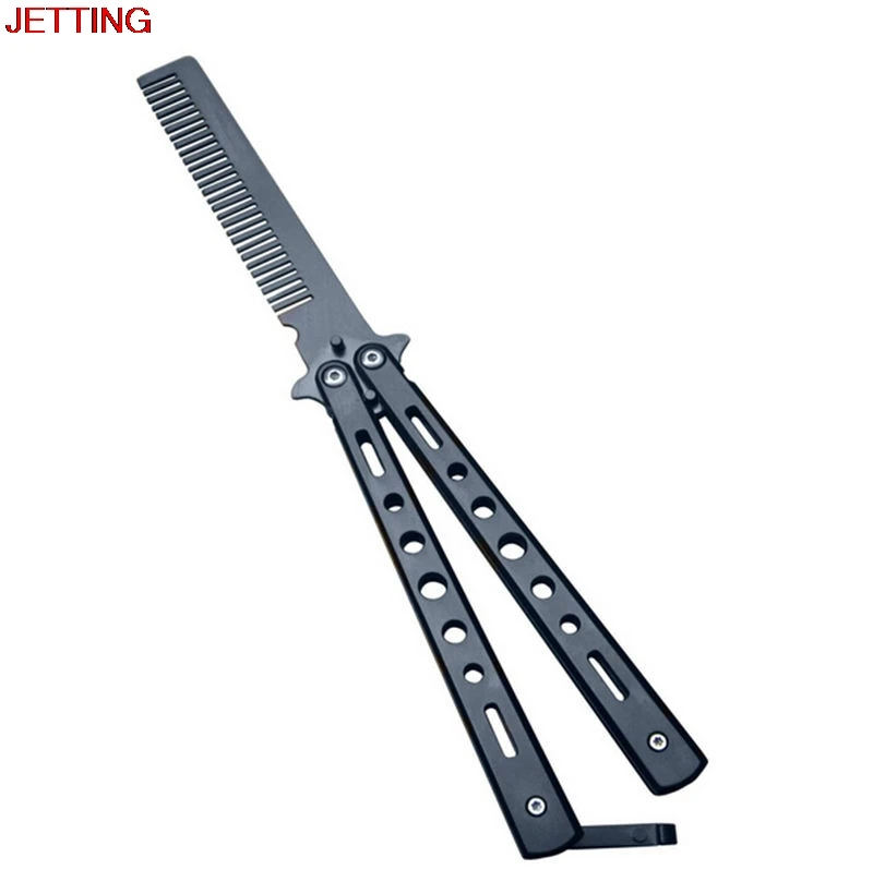 Black/Silver Stainless Steel Practice Training Butterfly Balisong Style Knife Comb Cool Hot Selling Hairbrush Salon Tools | Красота и