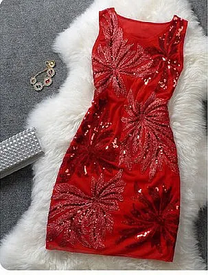 new 2020 Summer dress women Sleeveless Elastic Sexy Package hip evening party dresses vintage exquisite embroidery sequin | Женская