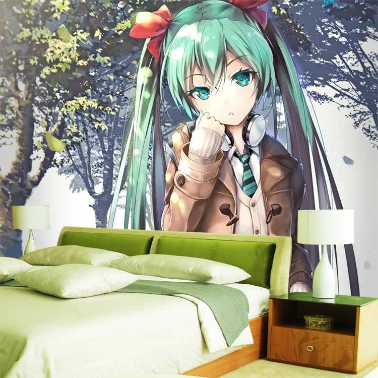 Hatsune Miku обои на заказ 3D фото обои для стен Аниме Девушки настенная Фреска Vocaloid спальня общежития милый декор комнаты