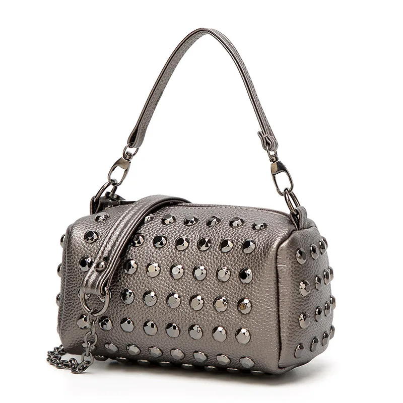 Модные корейские женские сумки с заклепками сумка на плечо диагональ премиум
