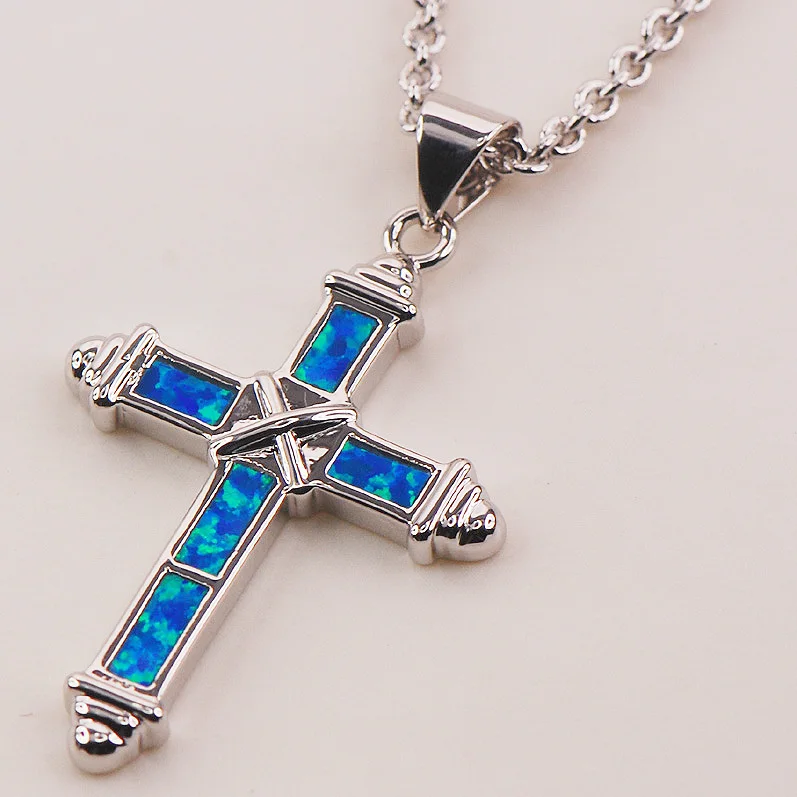 Подвеска из серебра 925 пробы с голубым огненным опалом P141|pendant jesus|pendant leafpendant stand |