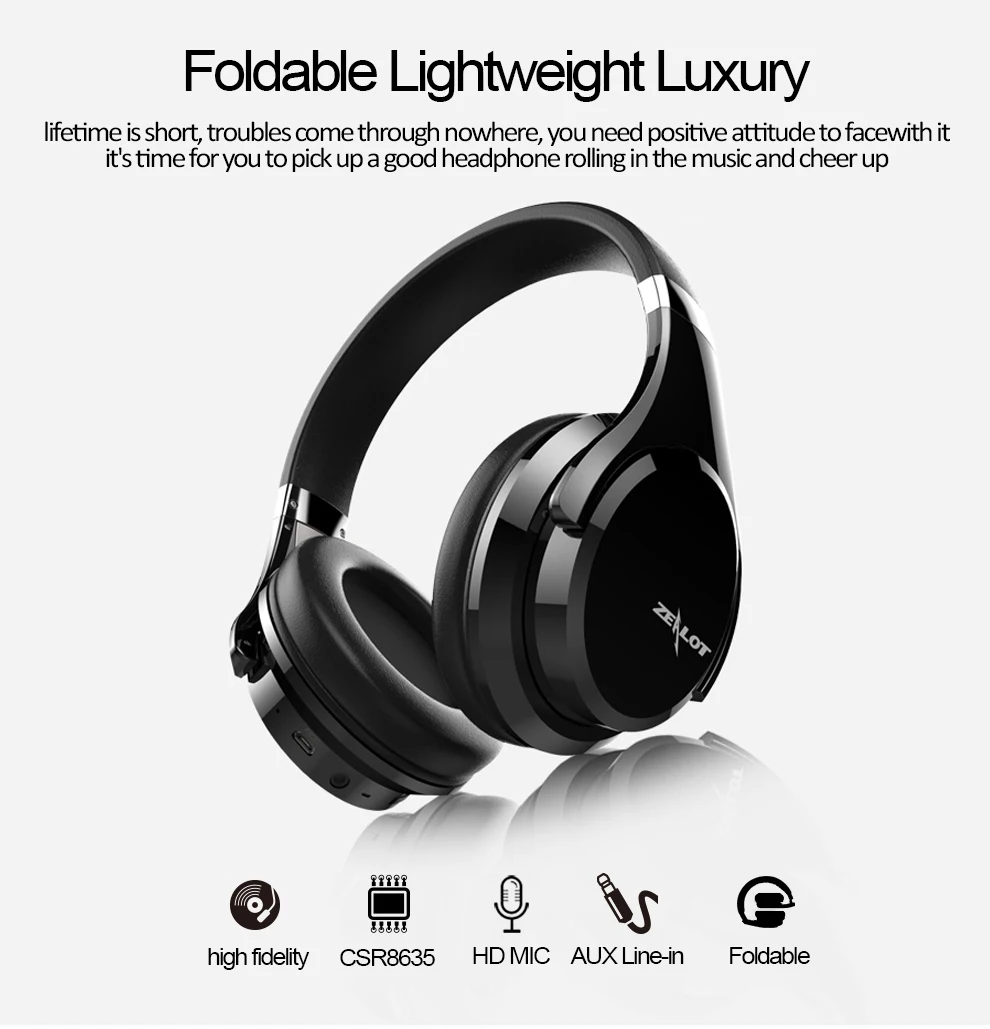 ZEALOT B21 накладные басы стерео Bluetooth наушники Беспроводная гарнитура сенсорное управление шумоподавление с микрофоном