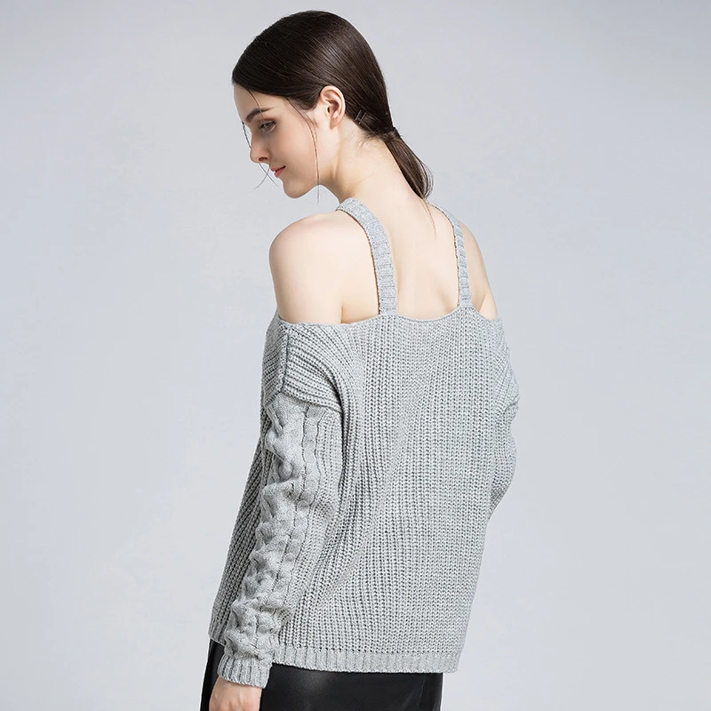 2018 Женский вязаный свитер модный женский с открытыми плечами и длинным рукавом