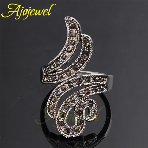 Женское Винтажное кольцо Ajojewel черное с фианитами | Украшения и аксессуары