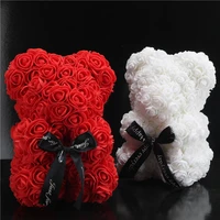 25cm cute rose bear pe foam rose flower artificial christmas gifts for women valentines day gift pe plush bear drop shipping
