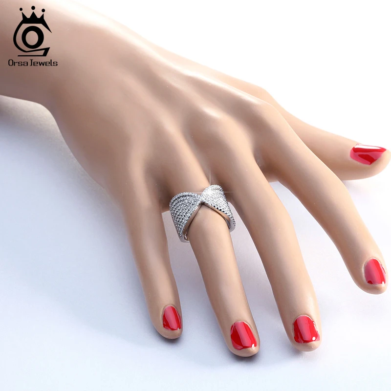 ORSA JEWELS, дизайн с бантом, блестящие Австрийские фианиты AAA, серебряные кольца для женщин, обручальное кольцо без содержания свинца и никеля OR90