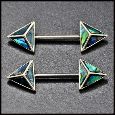 Shell Triangle Болото-1 пара 316L хирургические Сталь Vintage Opal Сова мозаика раковина абалона, Треугольники ниппель щит штангой кольцо пирсинг ювелирные изделия - Окраска металла: Shell Triangle