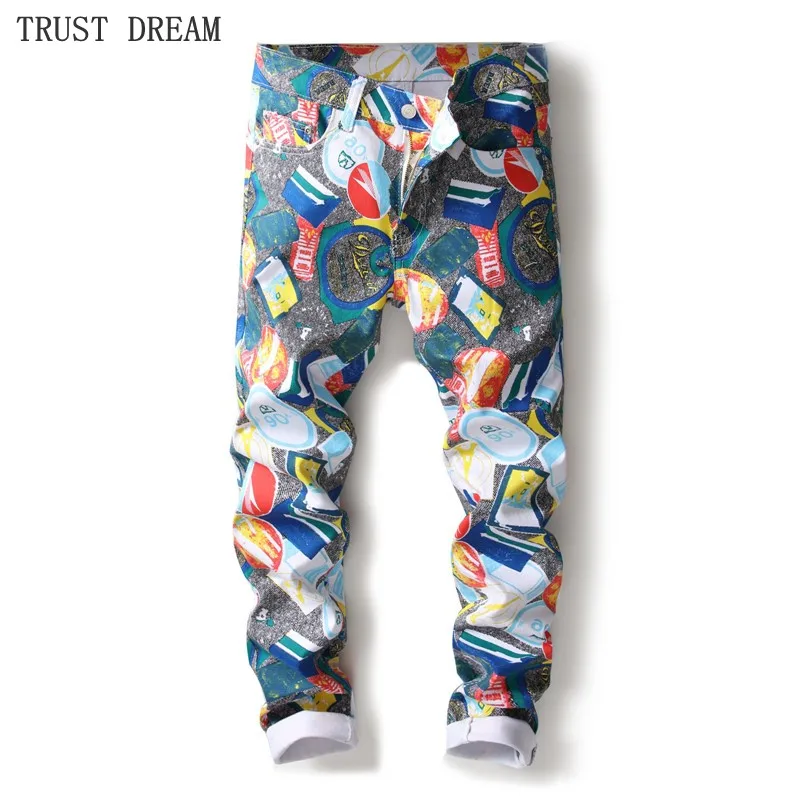 Autumn Spring Paris Style Men Handsome Floral Slim Jeans 3D Conception Print Man Sexy Street Club Real Pictures|Мужские джинсы| |