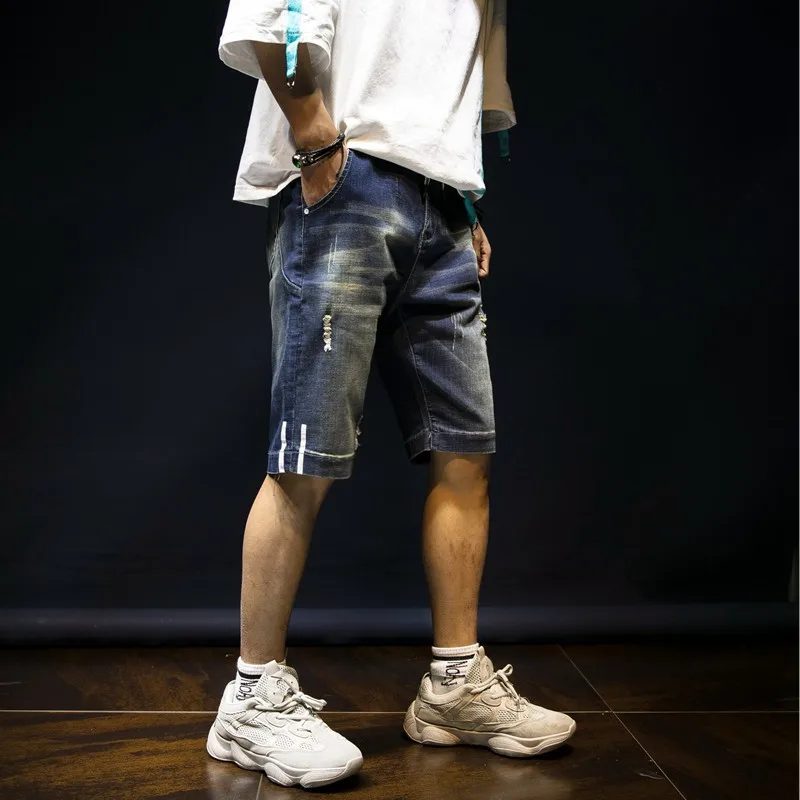 Новинка, летние мужские Стрейчевые короткие джинсы, модные повседневные облегающие Высококачественные эластичные джинсовые шорты, Мужская брендовая одежда