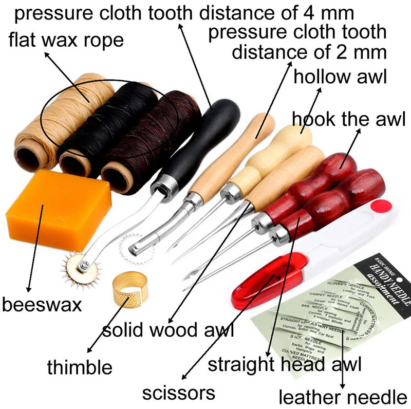 14 шт Кожа ремесло ручного шитья инструмент нитки Awl вощеный наперсток набор Mar28 |