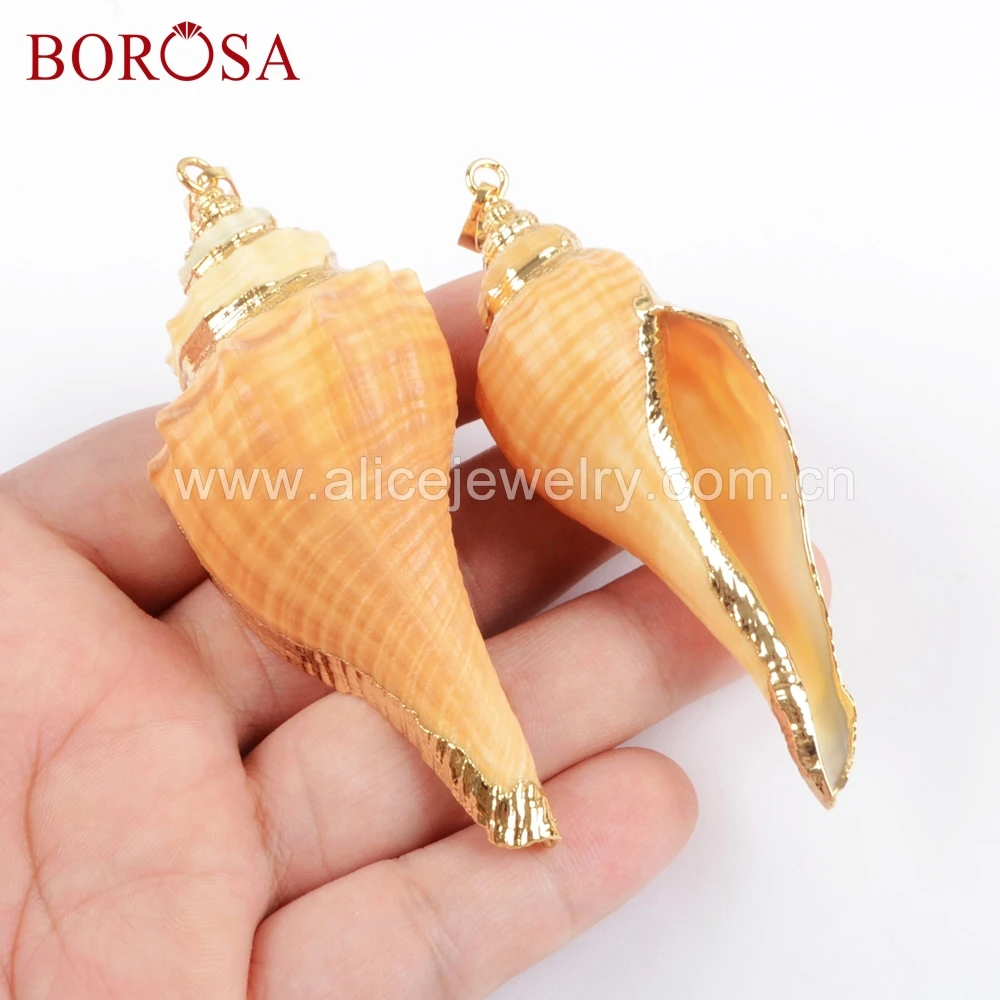 

BOROSA, 10 шт., оптовая продажа, золотой цвет, натуральный раковины, кулон, бусы, отделка, морская оболочка, ювелирные изделия для ожерелья для жен...
