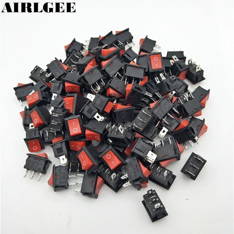 

100pcs/Lots KCD1-101 2 Positions ON-OFF 3 Pin Rocker Switch 21x15mm Panel Copper Feet 6A 250V 10A 125V Red Black Free Shipping