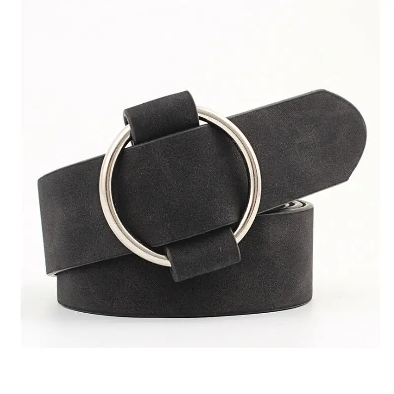 Черный Fashion Women Waist Belt Lady Vintage Metal Boho Leather Round Buckle Waist Belt Waistband New - Цвет: Черный