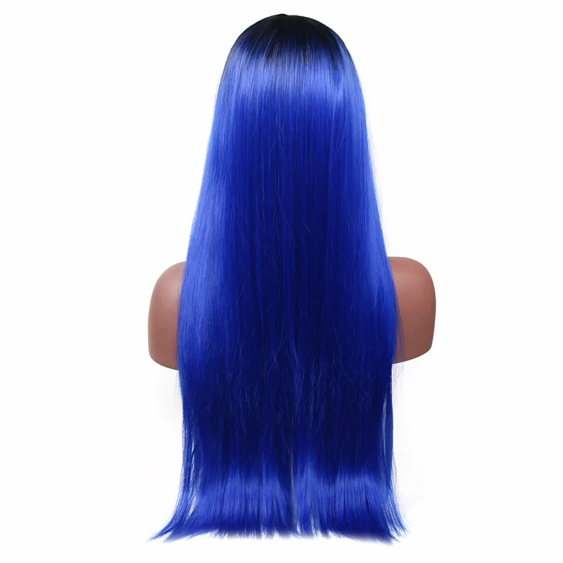 MSI Wigs 26 дюймов Длинные два тона розовый парик блонд прямые синтетические парики для женщин термостойкие натуральные волосы Омбре - Цвет: Синий