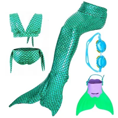 Green 20 set 1 Детский осенний популярный стильный Русалка Моноласты, хвосты для купания Фин Флиппер Косплэй костюм девочки; Дети Купальник «Ариэль» в виде хвоста русалки для плавания - Цвет: Green 20 set 1