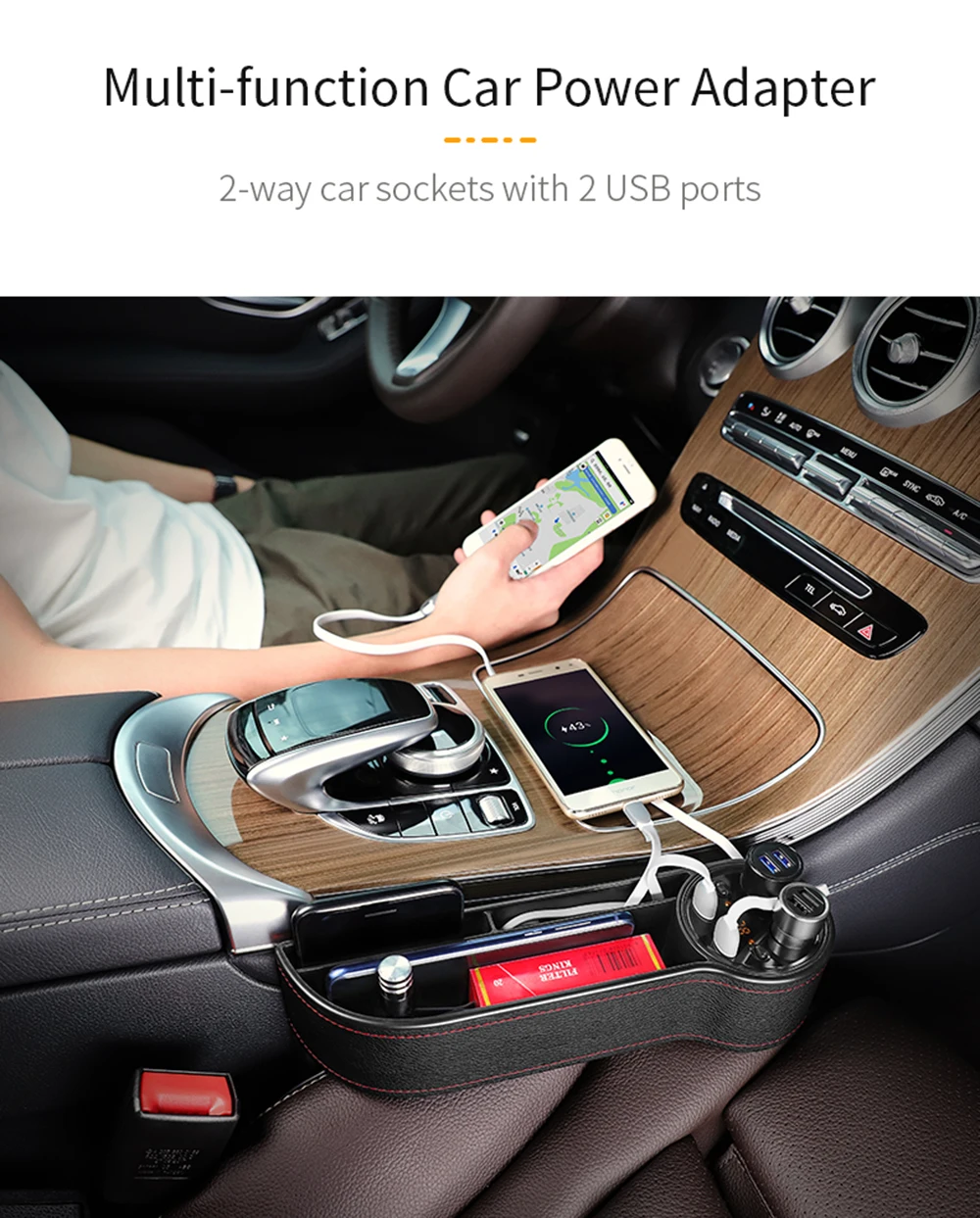 JINSERTA автомобильное кресло щелевая коробка для хранения 2 USB Автомобильное зарядное устройство прикуриватель розетка сумка-Органайзер для автомобиля зазор карман Tidying Card Phone
