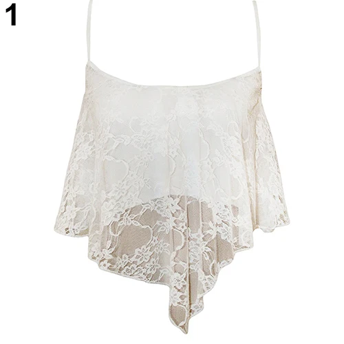 Женский летний сексуальный укороченный топ на бретельках кружевной Цветочный