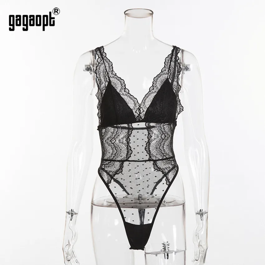 

Gagaopt 2018 Summer Lace Bodysuit Women Embroidery Mesh Patchwork Sexy Bodysuit Fashion Jumpsuit Overalls