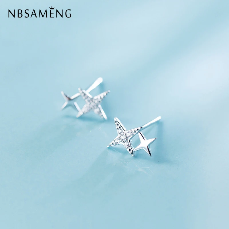 Nbsapeng 100% Настоящее серебро 925 пробы серьги крошечные 6*9 мм милые прозрачные CZ