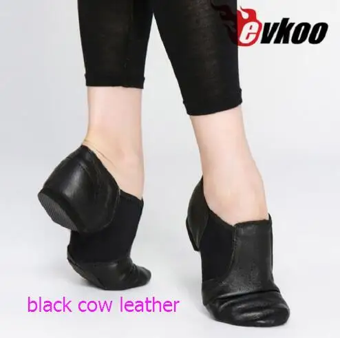 black Cow leather Коллекция года, танцевальные EU28-46 evkoo для девочек, из натуральной коровьей свиной кожи, мягкие, детские, коричневые, черные, балетные, джазовые, танцевальные туфли для женщин, EJ-001 - Цвет: black Cow leather