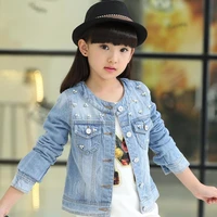 2021 spring fall girls fashion casual denim jacket childrens wear kids round collar coat with pearl studded kids outerwear x1