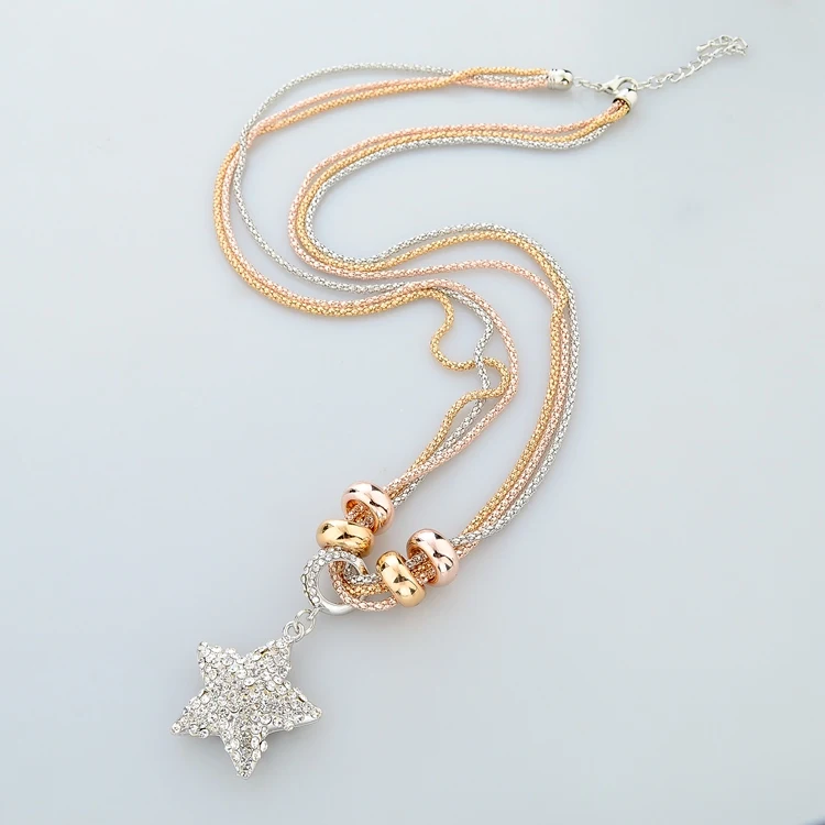 CHICVIE Кристалл бусы ожерелья и кулон звезда серебряного цвета длинное ожерелье