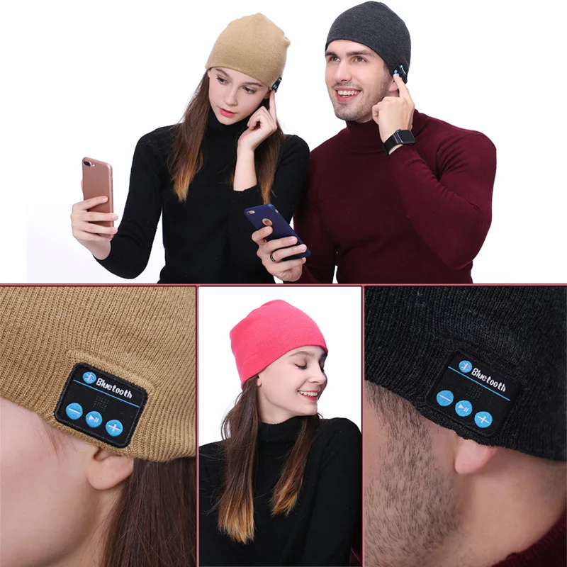 Хит продаж беспроводные Bluetooth Смарт наушники вязаная шапка с музыкой бархатная