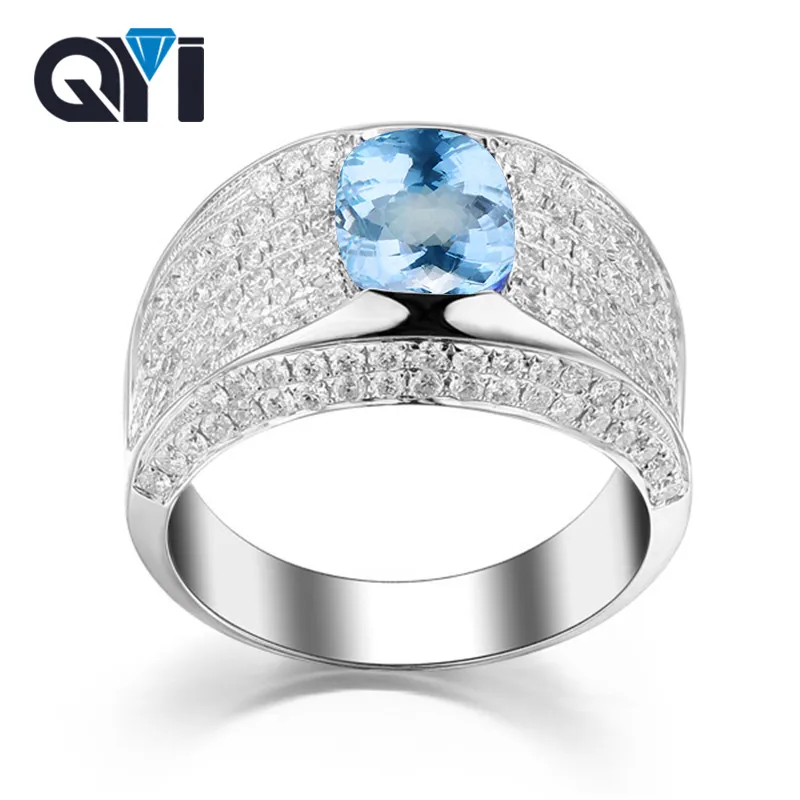 

QYI Sky blue Topaz Engagement Ring Genuine 925 Sterling Silver Male and female general ring Wholesale Jewelry colorful gems