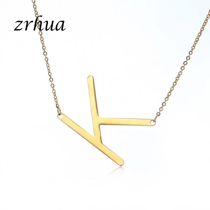 ZRHUA Gold A-Z large Initial Letters Alphabet Stylish Charm Big Letter Script Name Pendant Monogram Necklace for Women Gift | Украшения и
