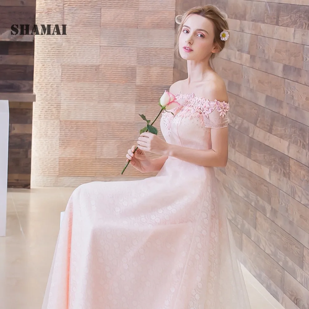 Вечерние платья SHAMAI 2018 с открытыми плечами Длинные вечерние кружевной