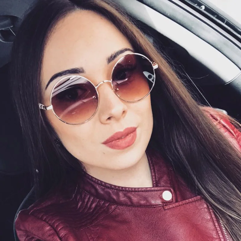 

Vintage Circle Round Sunglasses Women Reflective Mirror Sun Glasses Metal Frame Female Shades Brand Designer lunette de soleil