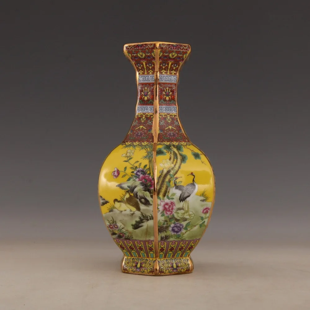 Цзиндэчжэнь Античная керамическая ваза Qianlong год марка Эмаль Золотая ваза антикварный фарфор старинная фарфоровая коллекция