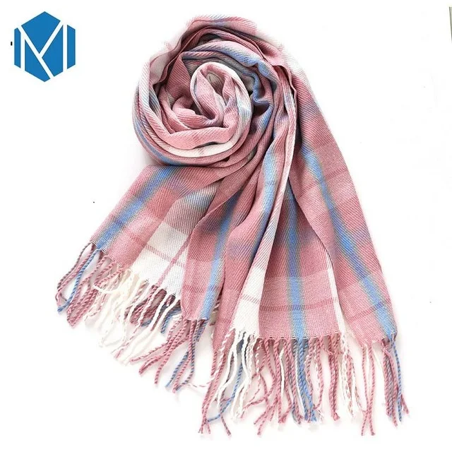 pink M MISM, большой размер, зимний женский шарф с кисточками, шерстяные клетчатые женские кашемировые шарфы, широкие решетки, длинная шаль, накидка, одеяло, палантин, 190 см - Цвет: pink