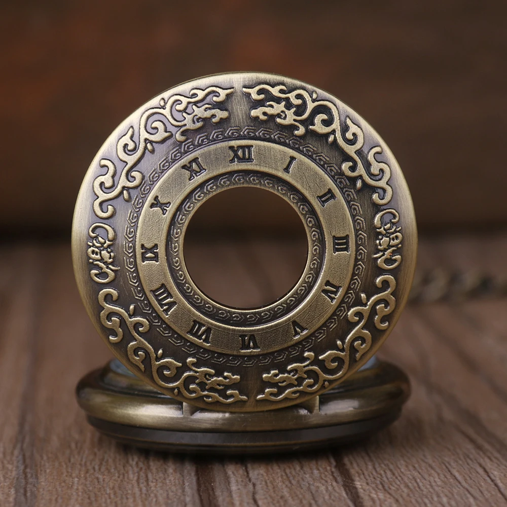 Antique Moire Design Hollow Manual Mechanical Pocket Watch Vintage Steampunk Necklace Pendant Accessories Clock Men's Gift