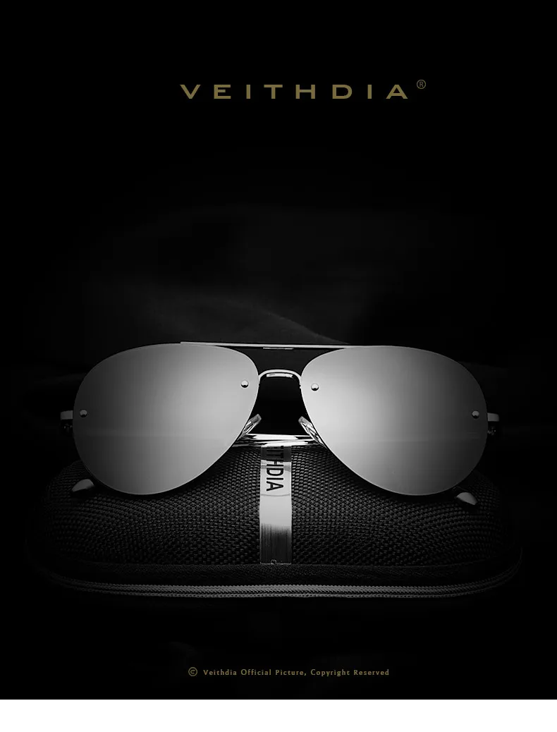 Солнцезащитные очки унисекс VEITHDIA, брендовые модные очки без оправы с поляризационными стеклами и зеркальным покрытием, для мужчин и женщин, модель 3811