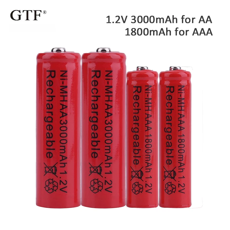 4 шт 1 2 V 3000mah AA Батарея металл гидридных или никель Перезаряжаемые 1800 мАч AAA