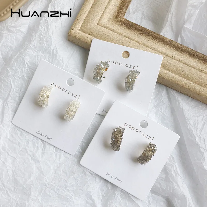 Женские полупрозрачные серьги кольца HUANZHI элегантные C в форме кристаллов для