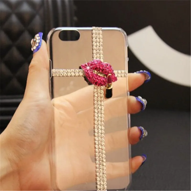 Для iPhone 6 S 7 8 Plus X модная блестящая губная помада со стразами для губ мягкий