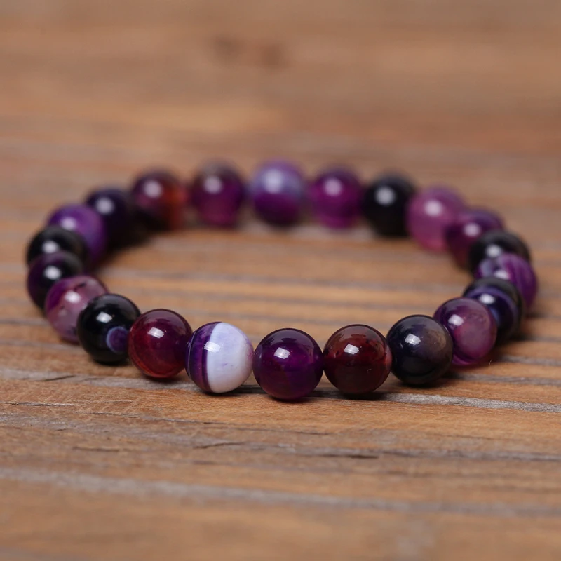 Purple line carnelian Natural stone beaded bracelets 165 mm-215 mm Minimalist Noble purple lovers bracelet Best gift to friends | Украшения