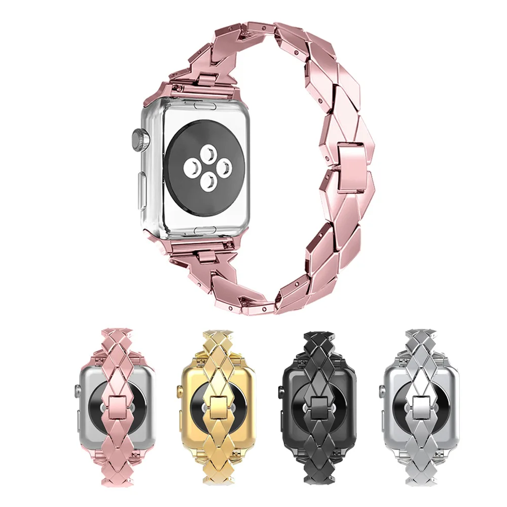 WoseaFit рифленая нержавеющая сталь Ремешок с узором для Apple Watch 38 мм 40 мм 42 мм 44 мм ремешок для серии 2 3 4 ремешок стальной браслет