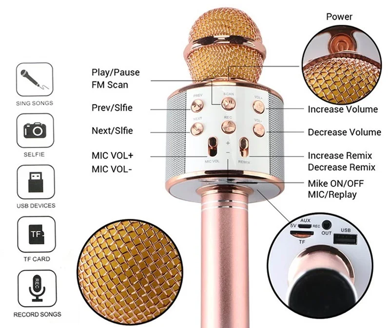 858 беспроводной Bluetooth ручной USB микрофон караоке КТВ плеер динамик|Микрофоны| |