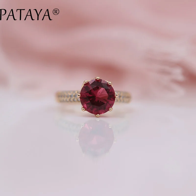 PATAYA, Новое поступление, женское ювелирное изделие для свадебной вечеринки, тонкое, Трендовое, 585, розовое золото, микро-воск, инкрустация, большие, круглые, синие, натуральный циркон, кольца