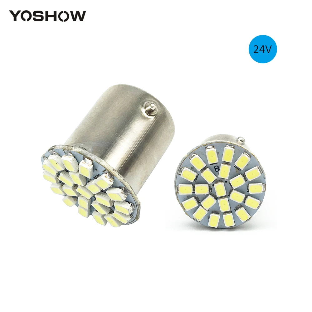 YOSHOW 10pcs 24V 1206 22 SMD 3020 22LED Led Bulbs P21W 1156 BA15S 1157 BAY15D S25 Socket Auto Turn Signal Brake Lights White 