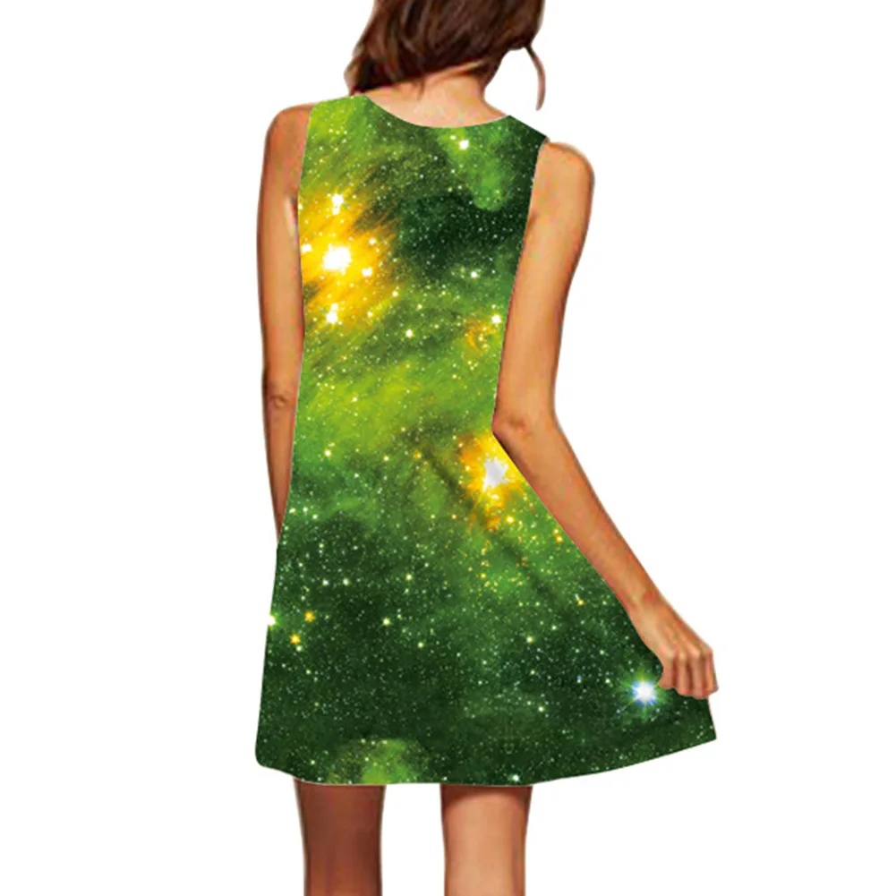 Fashion Sleeveless Light Weight Pullover Women Dress Beach Middle Waist Vacation Crew Neck Digital Printing Comfortable Summer | Женская