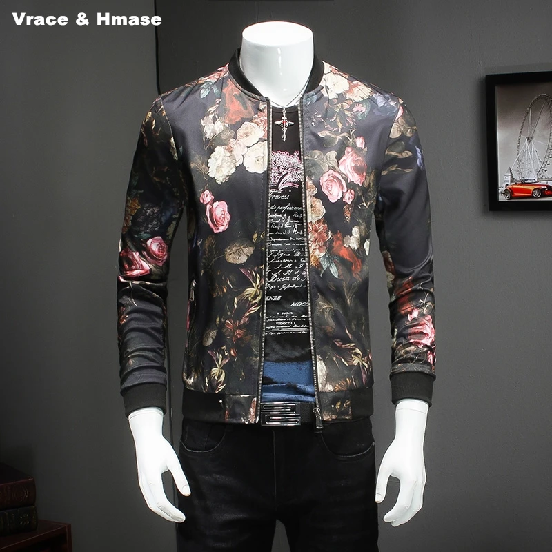 

Chinese style 3D flower pattern fashion slim boutique large size jacket Autumn 2017 New high-quality baseball jackets men M-5XL