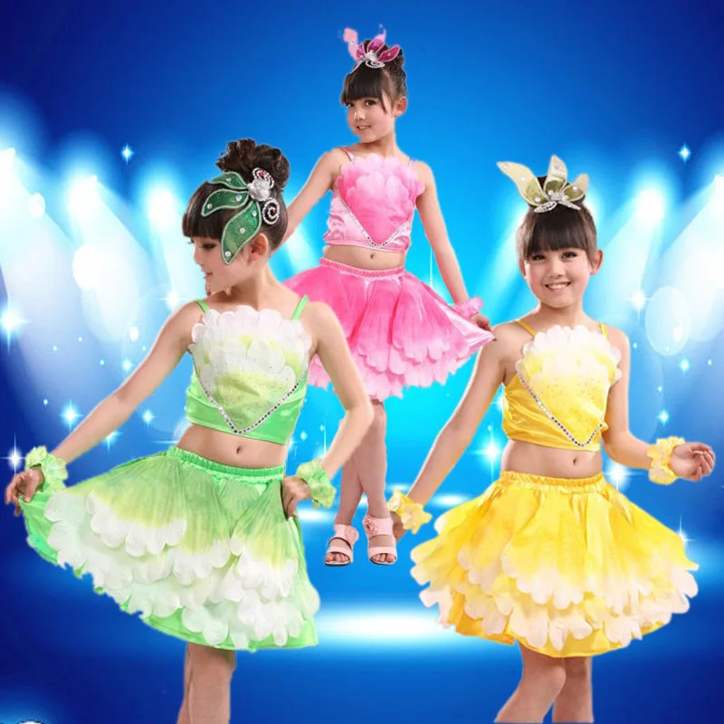 

Children's Day Dance Wear Girls Modern Ballroom Dance Costumes Kindergarten Performance Clothing Straps Top and Skirt