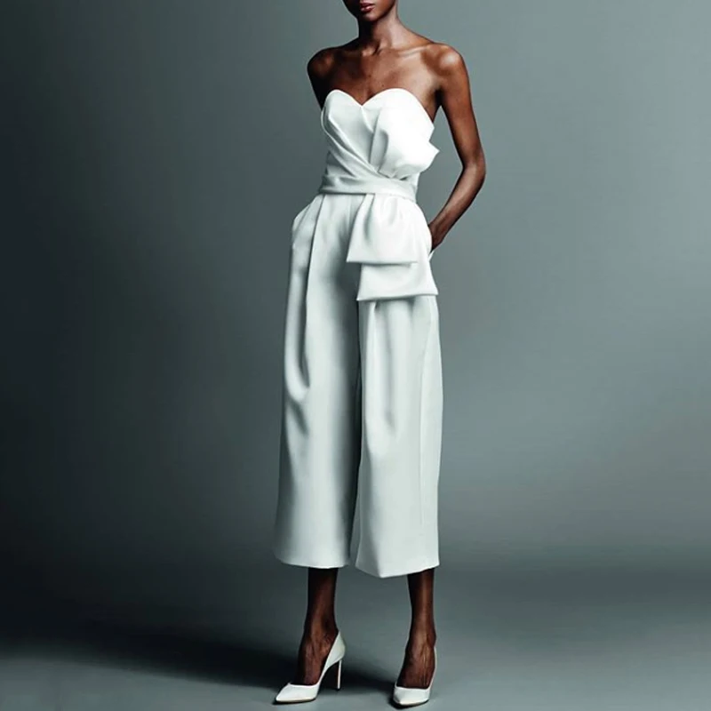 Max Spri 2019 New Women Fashion Office Lady Sexy Strapless Backless Ruffles Half Length Pant Party Club Bodycon Casual Jumpsuit | Женская