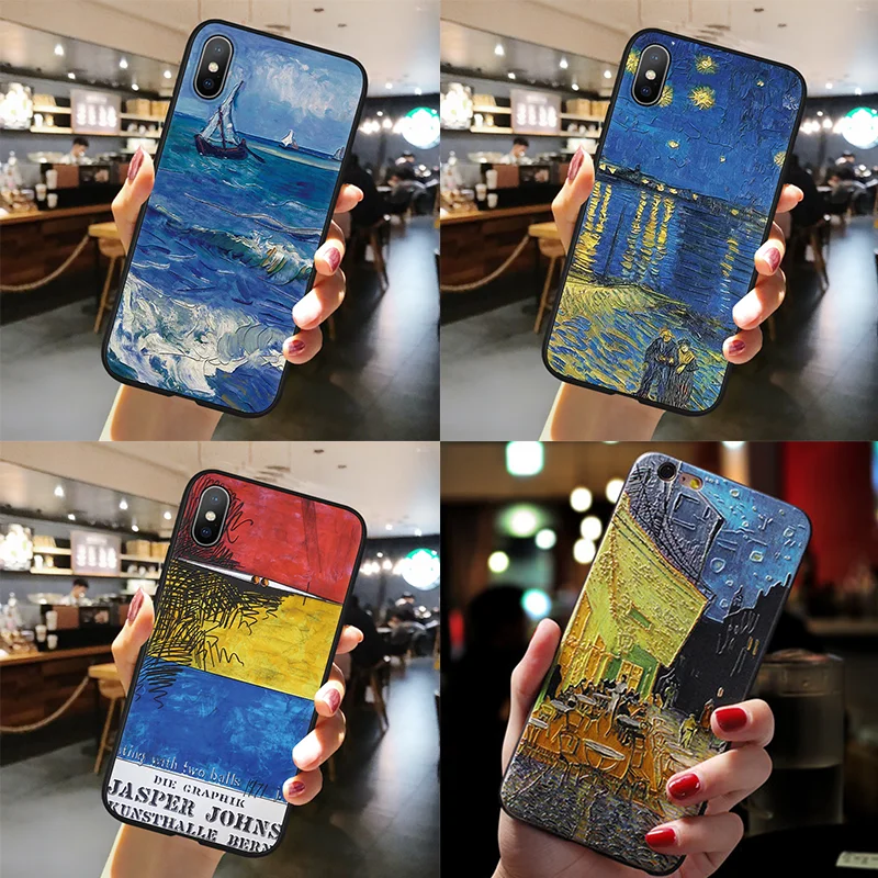 Ван Гог Звездная ночь картина маслом чехол для samsung Galaxy A50 A30 A40 A70 A5 A7 A6 A8 S6 S7 S8 плюс M30 M20 M10 3D с тиснением и изображением Capas