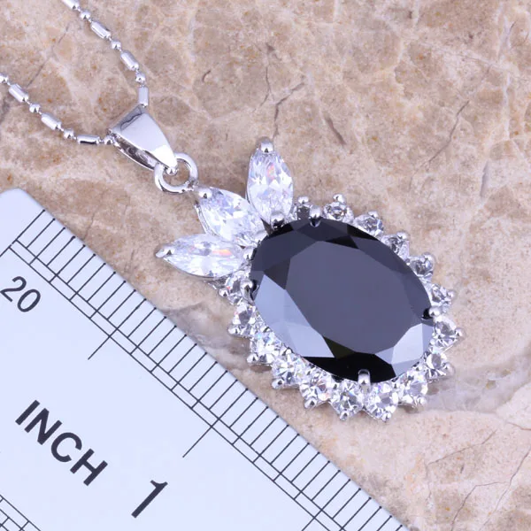 Волшебный черный кубический цирконий Белый CZ посеребренный комплект ювелирных